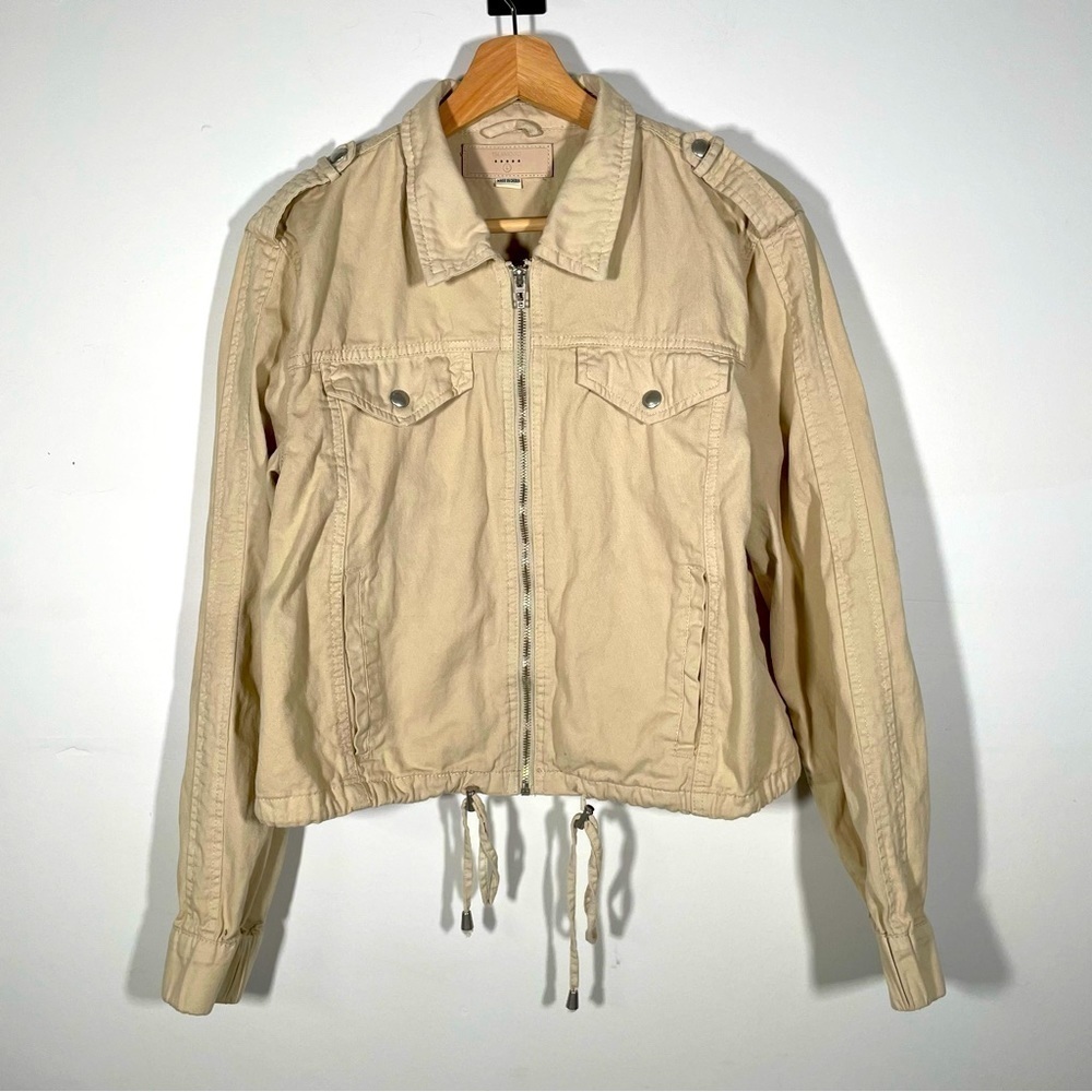 BLANK NYC Cotton Jacket Moto Tan Waist Length Unstructured Top Size Large